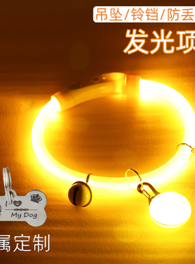宠物夜晚遛狗项圈USB可充电夜光狗狗脖圈 狗铭牌夜间防丢发光圈