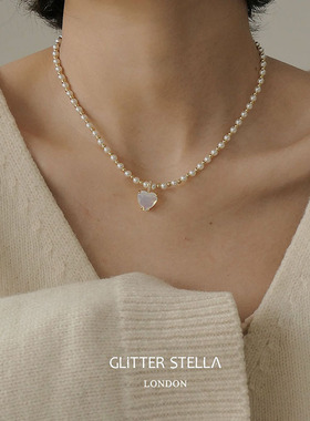 GLITTER STELLA 爱丽丝心韵 · 水晶珍珠天然蛋白石心形吊坠项链