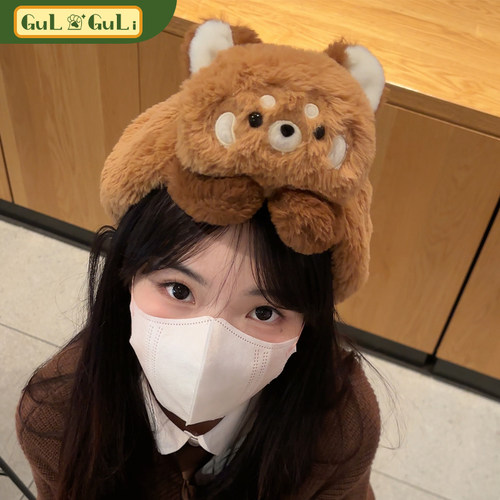 【古力古力】可爱小熊猫趴趴帽子头套毛绒玩偶JK帽子女礼物lolita