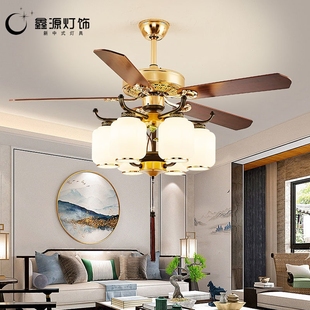 新中式风扇灯吊扇灯吊灯静音家用厅茶室新款仿古客厅灯卧室复古餐