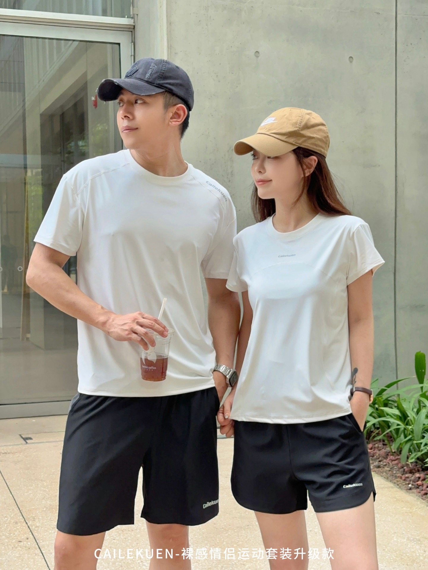 Cailekuen裸感女士运动套装4.0升级款夏情侣速干休闲宽松短袖短裤