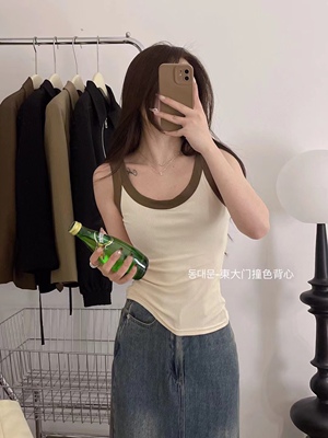 东大门撞色背心女夏季薄款吊带修身显瘦内衣百搭防走光外穿打底衫