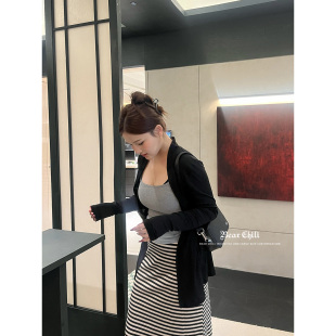 Bear Chili韩系早秋chic套装毛针织开衫吊带背心女内搭修身半身裙