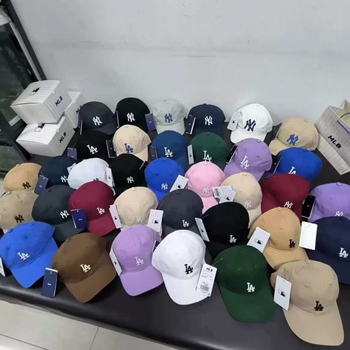 韩国MLB男女同款 经典NY鸭舌帽刺绣小标新版棒球帽大标LA软顶帽子
