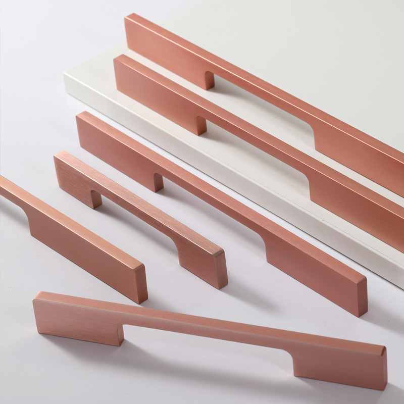 玫瑰金加长实心拉手衣柜橱柜抽屉门木里家具柜门把手拉丝现代简约