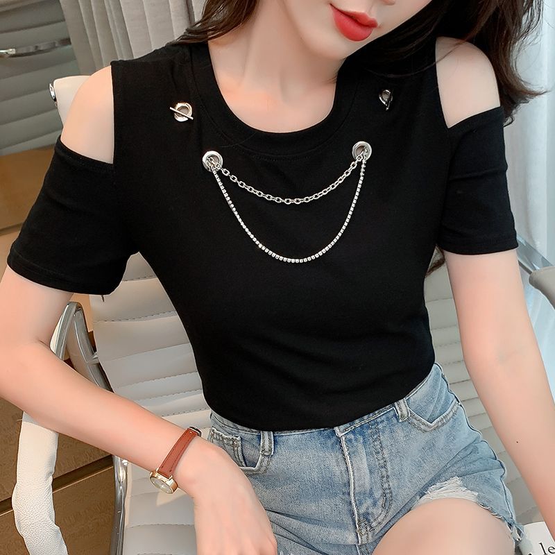 夏季韩版露肩显瘦短袖T恤女