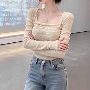 简约气质显瘦休闲长袖上衣2026秋冬季内搭新款修身短款打底衫女装