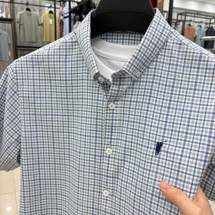 奥莱品牌折扣 衬衫 保罗短袖 格子刺绣小马标衬衣 男纯棉夏季 新款