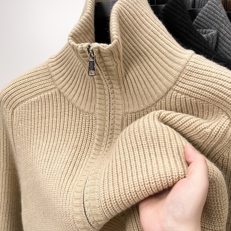 重磅粗针高领开衫毛衣外套男拉链立领针织夹克加厚保暖秋冬季新款