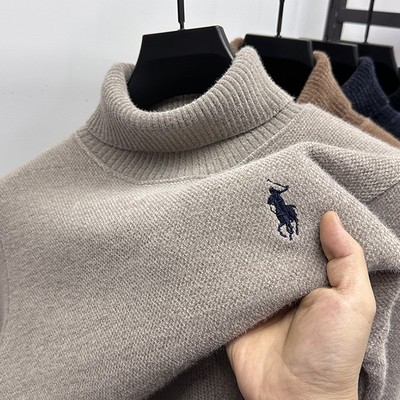 保罗男士毛衣高翻领雪尼尔保暖针织线衣冬季加绒加厚一体绒打底衫