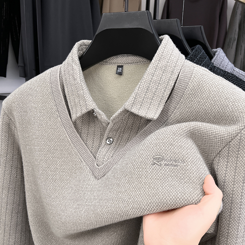 假两件毛衣针织衫衬衫领加绒加厚