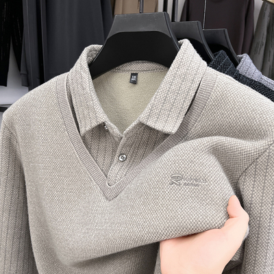 假两件毛衣针织衫衬衫领加绒加厚