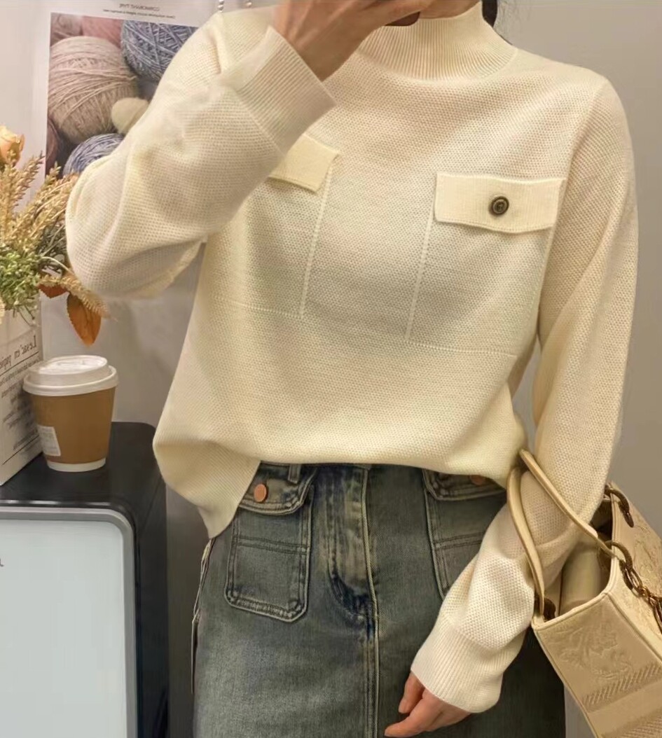 圣仕莲5886 OL小香风细羊毛衫女半高领纯色针织衫显瘦打底衫毛衣