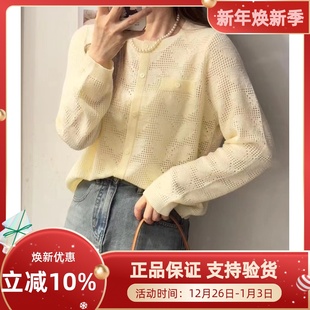 镂空毛衣打底衫 细羊毛单排扣长袖 显瘦百搭圆领针织衫 圣仕莲8131