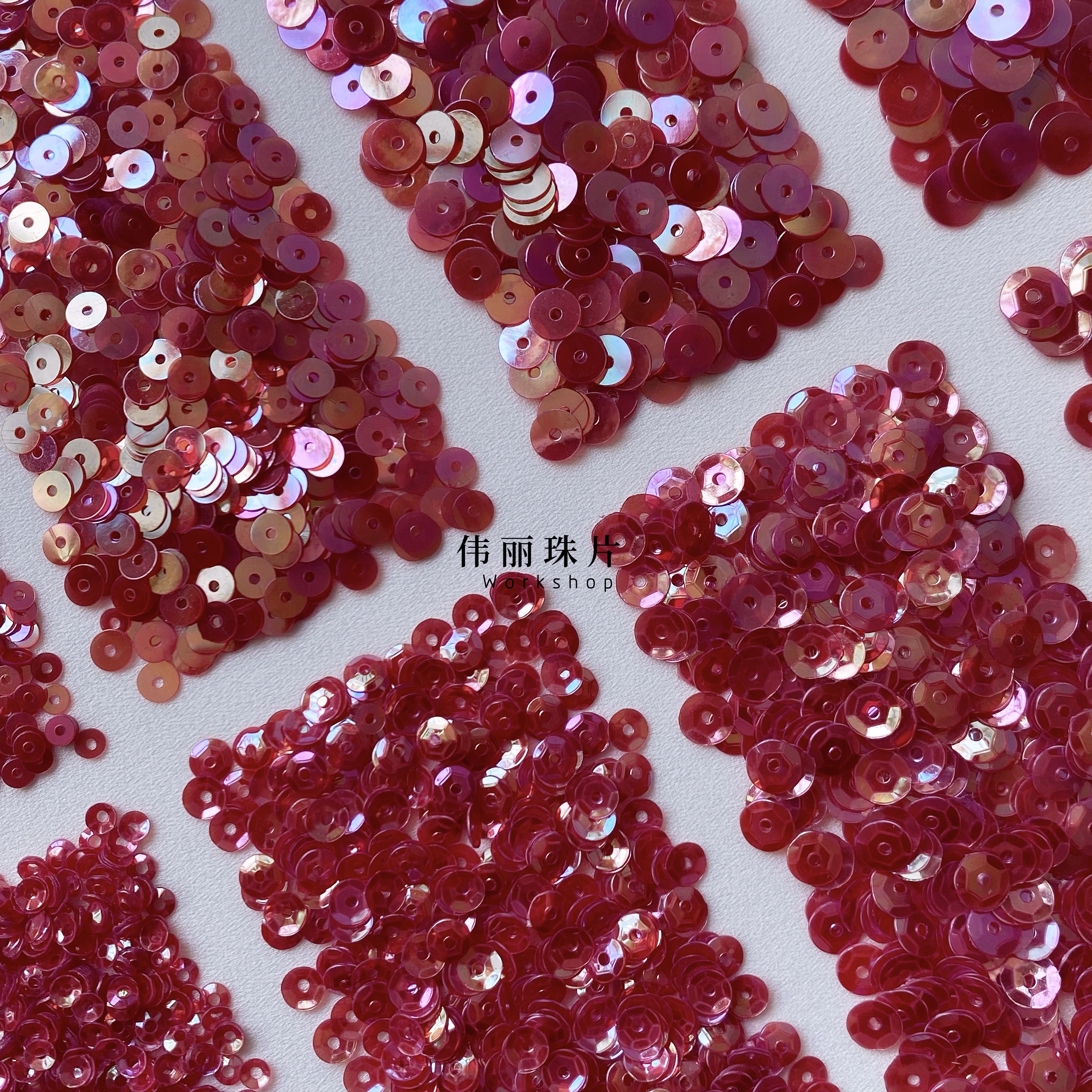 胭脂红色法式刺绣PVC珠片