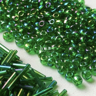 透明彩深绿色米珠系列管珠 角珠散珠手工diy饰品手缝服装辅料材料