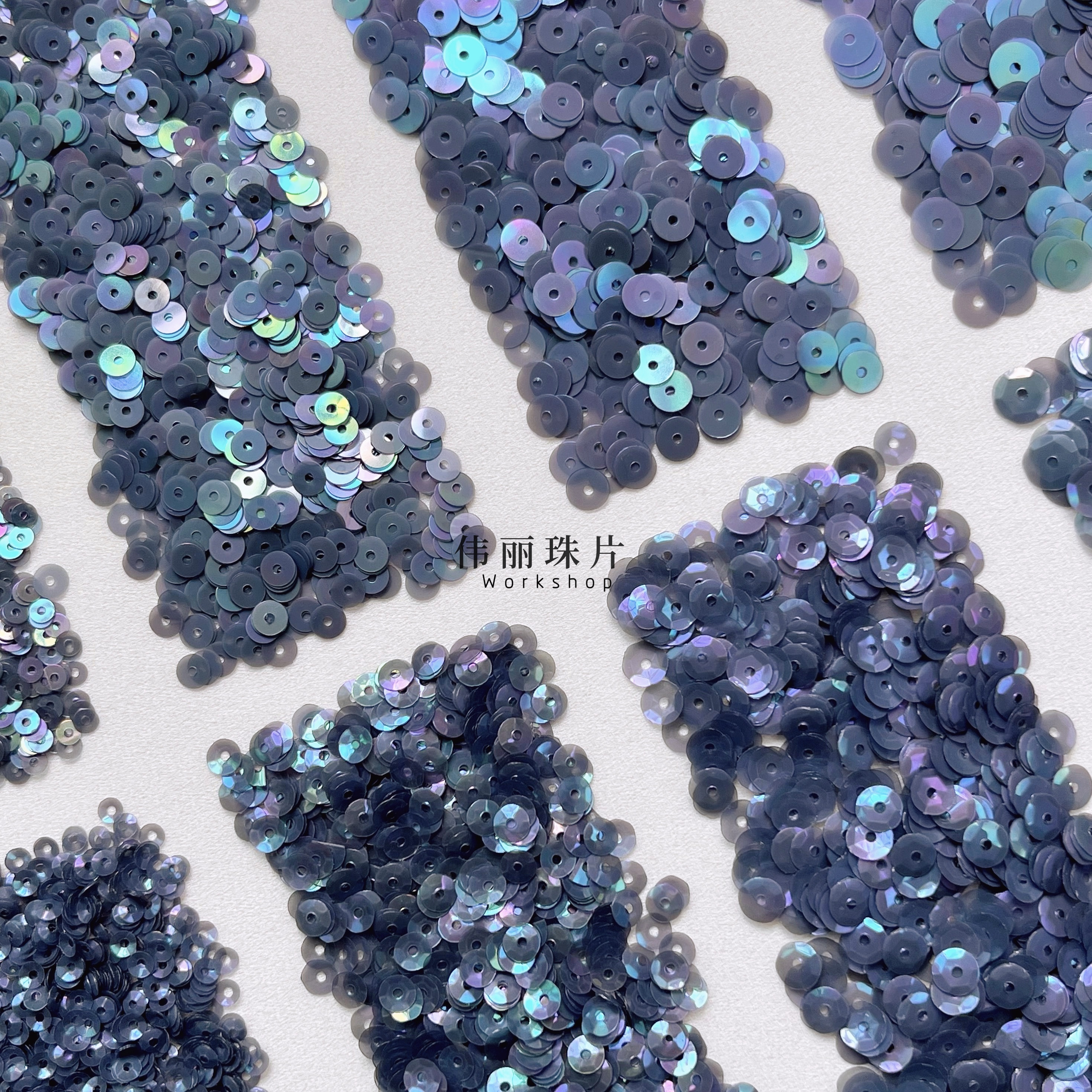 柏坊灰蓝马卡龙炫彩法绣珠片