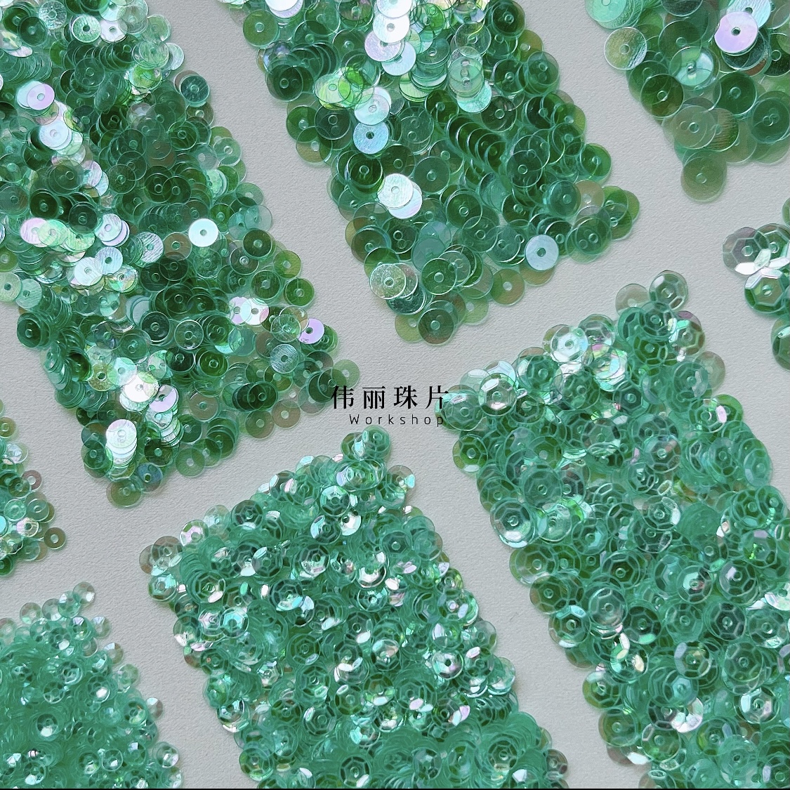 松伯绿色法式刺绣PVC珠片