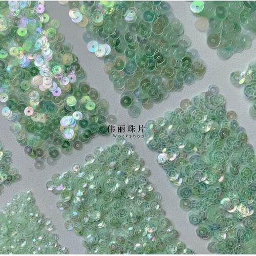 浅淡绿色法式刺绣PVC珠片