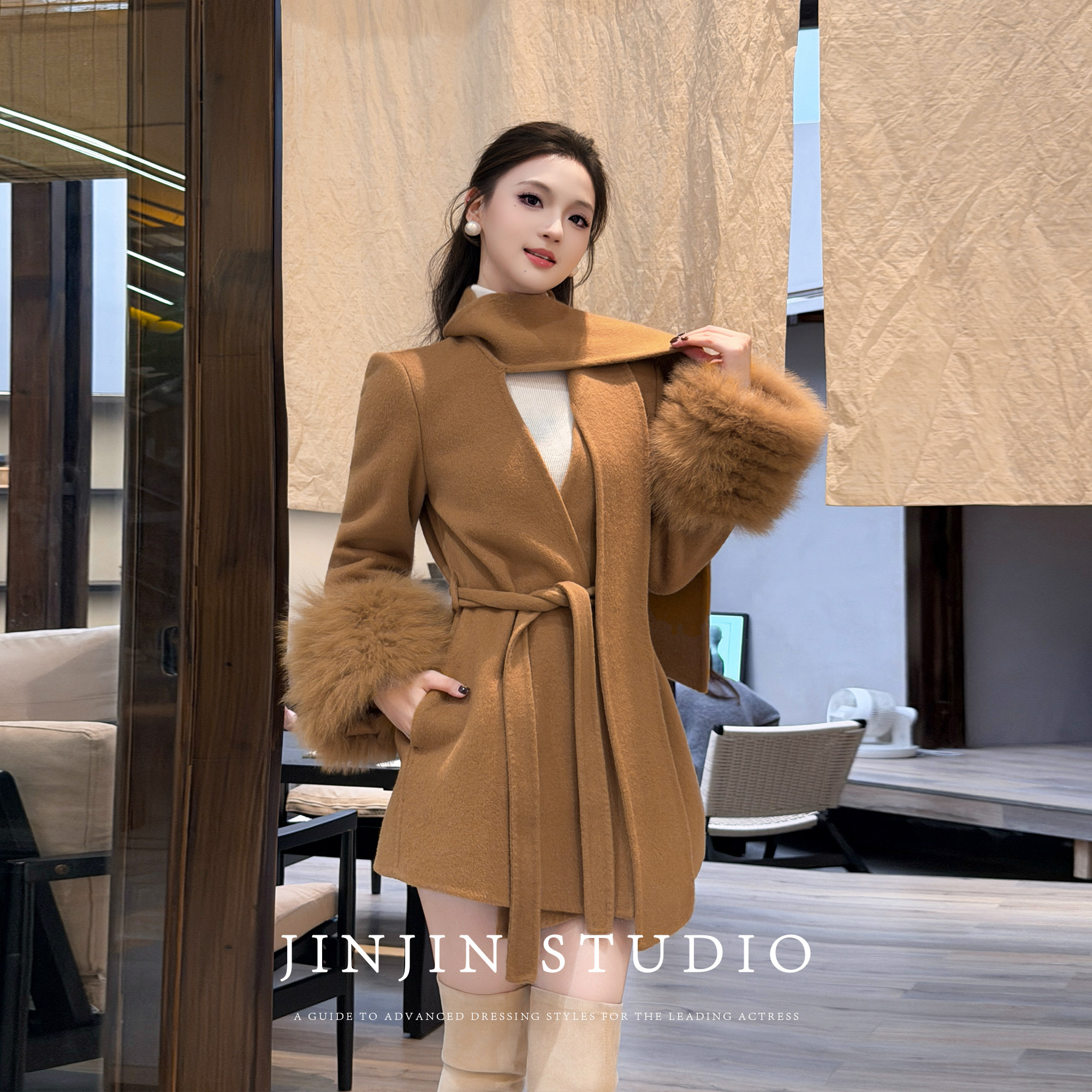 时尚保暖名媛短款双面羊毛外套