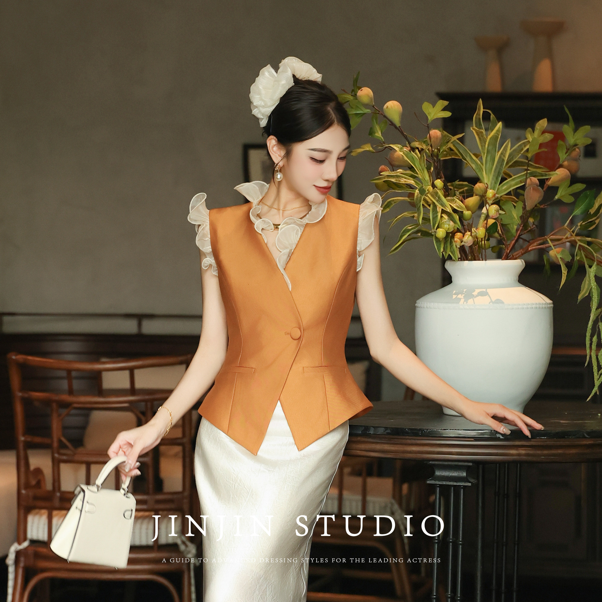 MD进进原创夏季新品法式花边设计拼接轻奢百搭减龄显瘦马甲外套