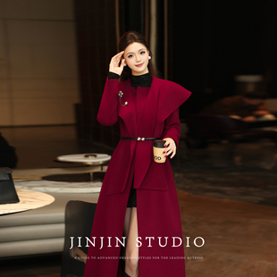 MD进进原创【松弛氛围】2025冬季羊绒系带保暖双面羊毛大衣外套