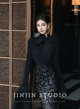 MD进进原创【在逃公主】2025针织套头蝴蝶结时尚丝光羊毛长袖上衣