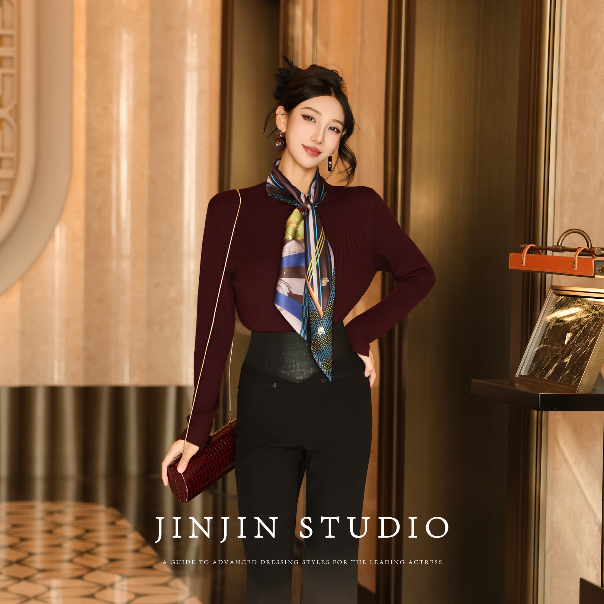 羊毛针织衫设计感丝巾显瘦上衣