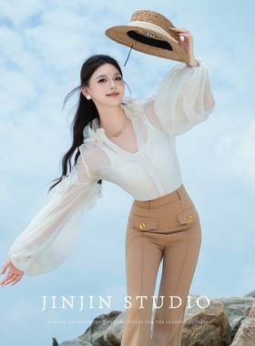 MD进进原创【少女心事】2026春夏时尚气质显瘦设计感透视衬衫上衣