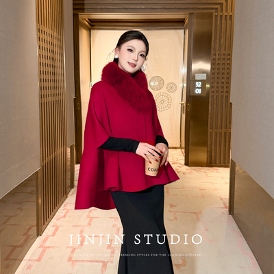 百搭设计师狐狸毛领双面羊毛外套