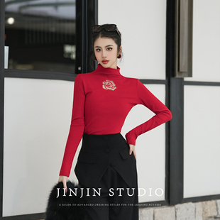 MD进进原创【花季少女】2025秋冬磨毛玫瑰花显瘦百搭打底衫上衣