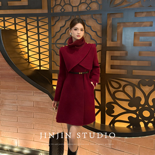 MD进进原创【漫感伦敦】2025秋冬斗篷大衣双面绵羊毛韩系围脖外套