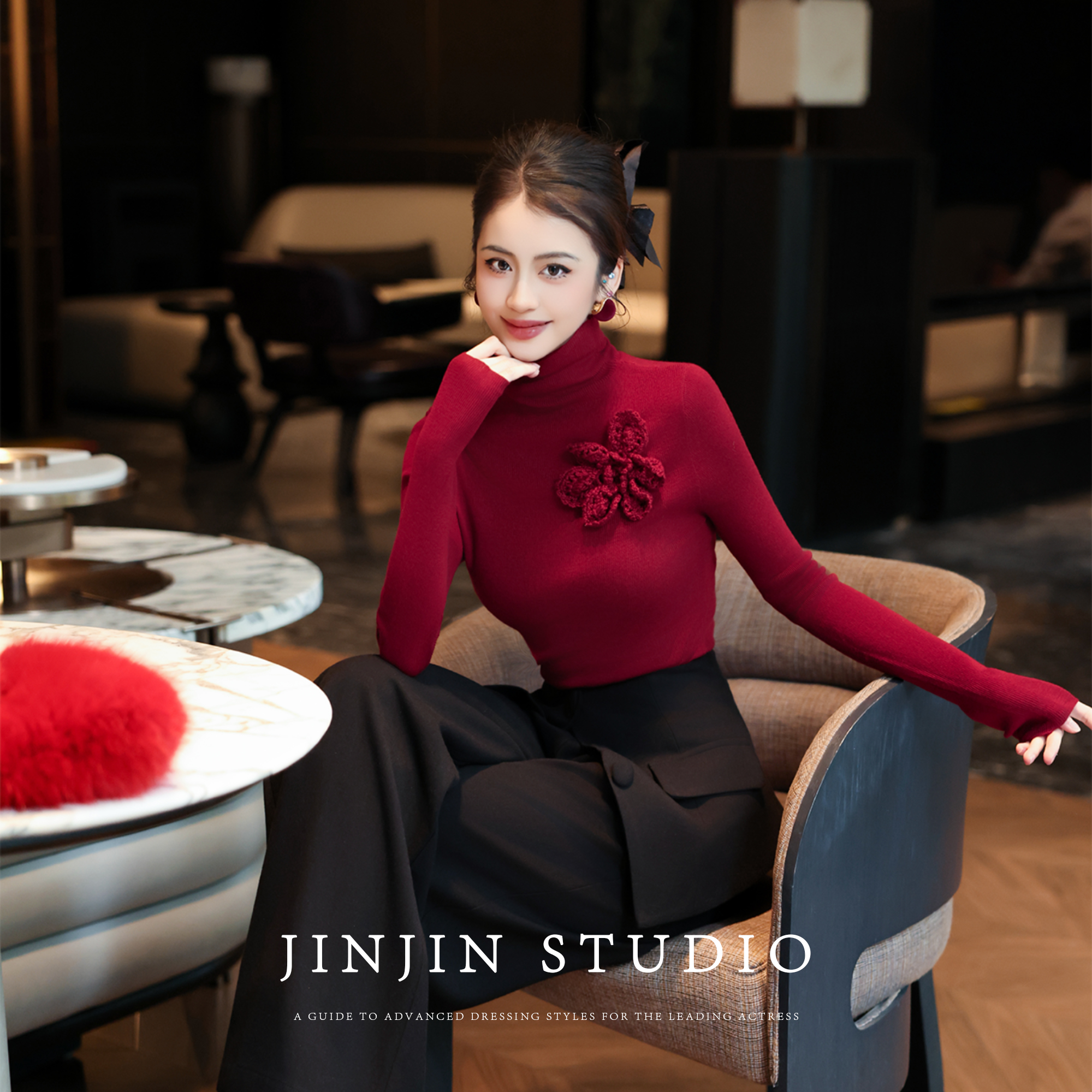 轻奢慵懒风玫瑰打底羊毛衫上衣