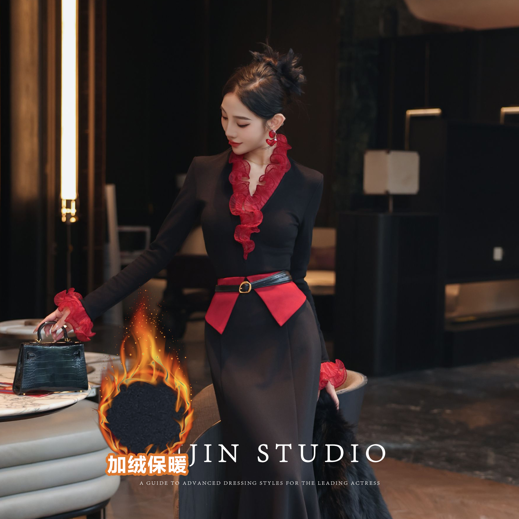 磨毛显瘦百搭花边拼接打底衫上衣