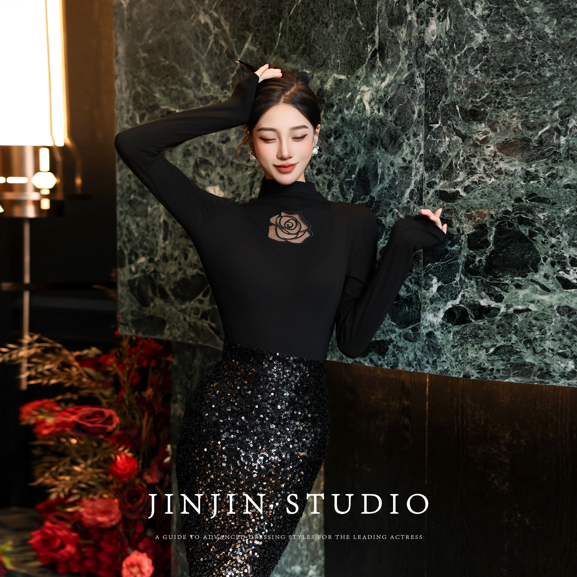 磨毛玫瑰花显瘦百搭打底衫上衣