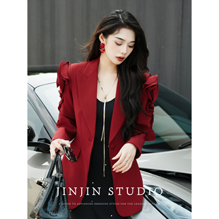 MD进进原创【花色醉人】2025秋冬新品立体花朵显瘦洋气西装外套