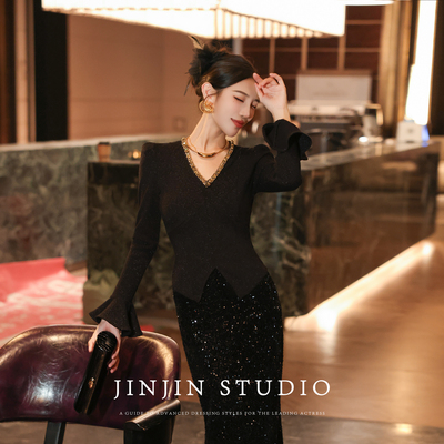 黑色时尚高级轻奢气质显瘦上衣