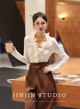 MD进进原创【花疏琉影】2026春季重工性感蕾丝V领木耳边名媛上衣