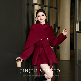 MD进进原创【喜迎新春】2026新款时尚系带保暖显瘦双面羊毛外套