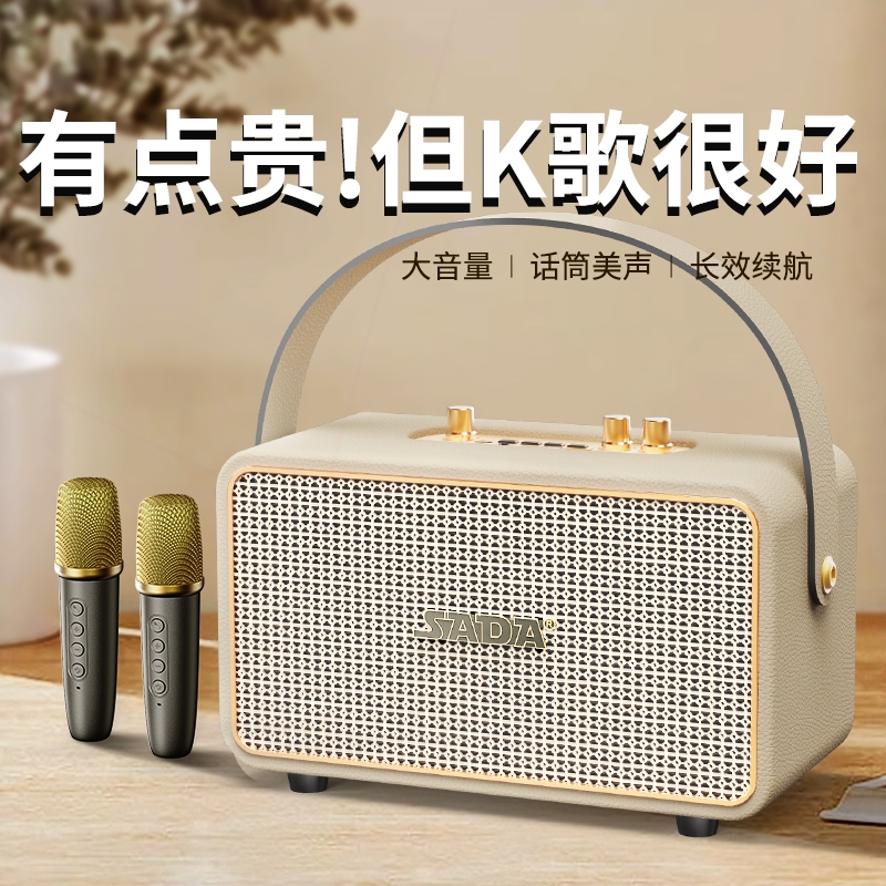 赛达蓝牙k歌麦克风音响一体无线户外低音炮小型音箱大音量高音质