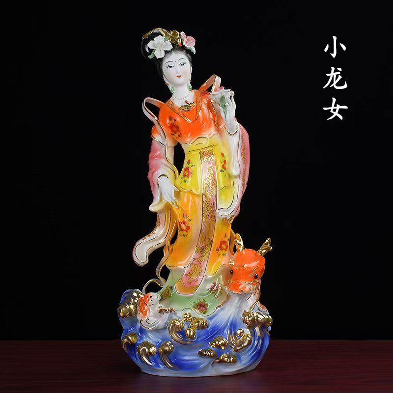 陶瓷何仙姑神像供奉中式摆件