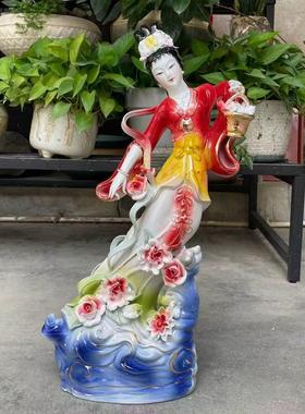 陶瓷七仙女神像提花篮抱花篮供奉飞天七公主姑娘保家姑姑佛像摆件