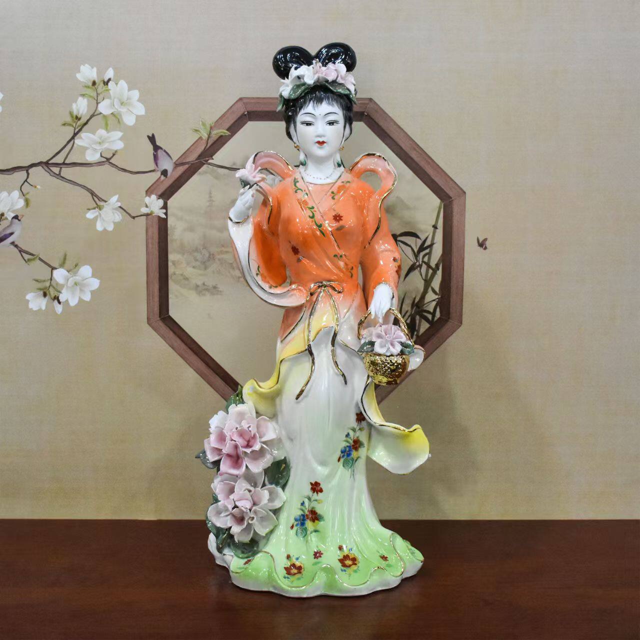 陶瓷九公主神像家用供奉摆件
