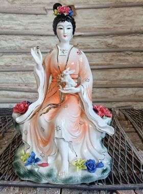 陶瓷飞天嫦娥玉兔仙子神像月亮仙女家居镇宅平安嫦娥佛像家居摆件