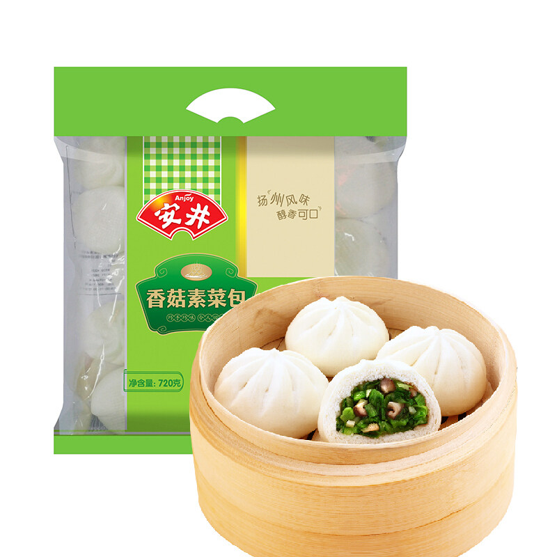 安井香菇素菜包家庭装720g约24个早餐包子馒头速冻面点心