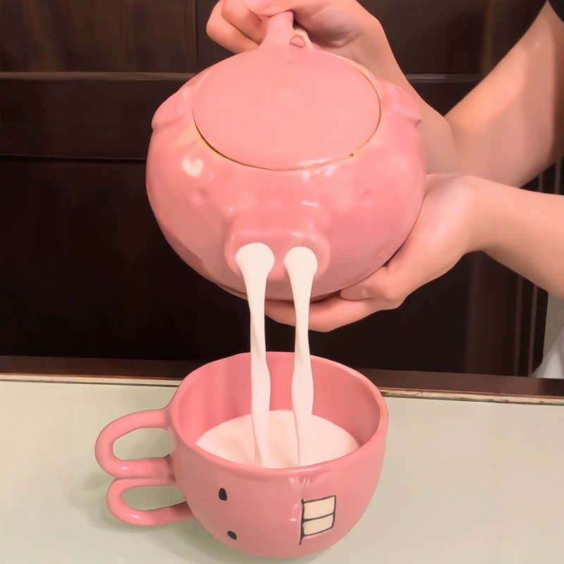 抽象猪鼻子水壶搞怪陶瓷流水茶壶送朋友有趣礼物送闺蜜水杯整蛊杯