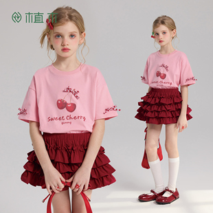 樱桃信笺 新款 亲肤透气印花T恤 青少年26夏季 女童圆领T恤 植木