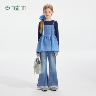 微喇牛仔裤 新款 儿童裤 子中大童直筒裤 植木女童牛仔裤 童装 2026春季
