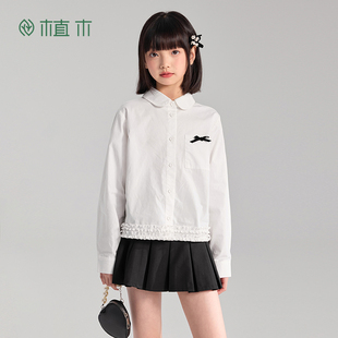 女童纯棉衬衫 2025年春新款 儿童长袖 学院风 中大童 衬衫 植木童装