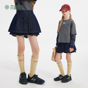 儿童牛仔半裙 中大童甜酷假两件裙裤 植木童装 女童裙子2025秋冬新款